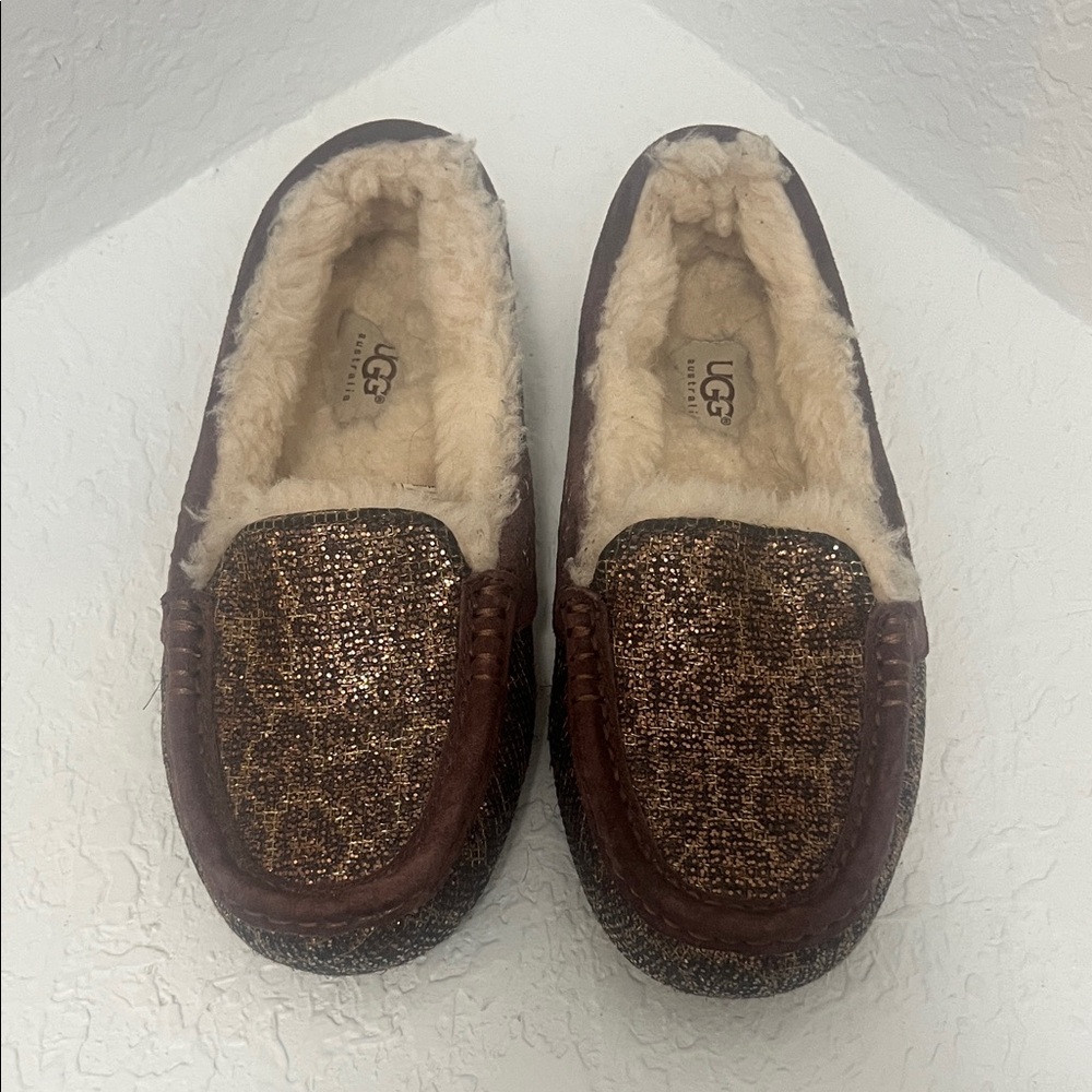 UGG Women's Ansley Glitter Brown Leopard Print Loafers